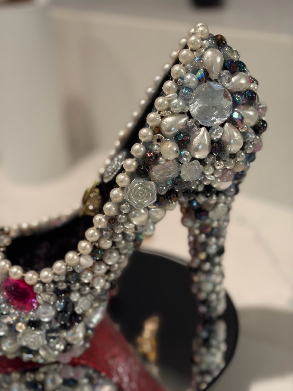 Jeweled Pearl and Crystal Stiletto High Heel Pump - Ring Holder - Picture 3 of 10